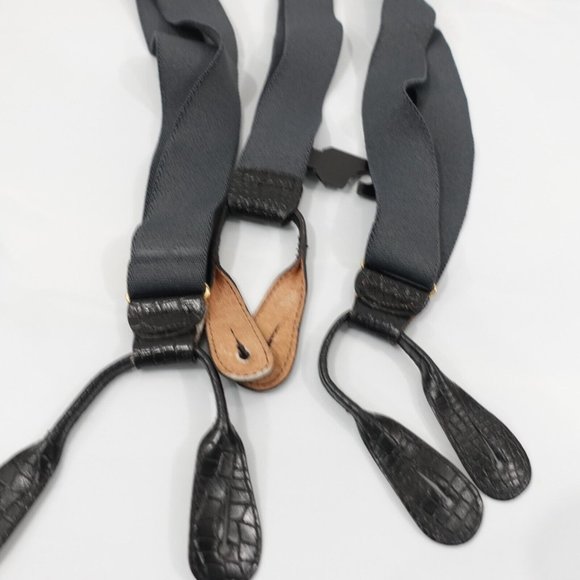 Suspender Mens Blue Button Y Back Leather Adjustable Strap Stretch Elastic Slate - Picture 4 of 9